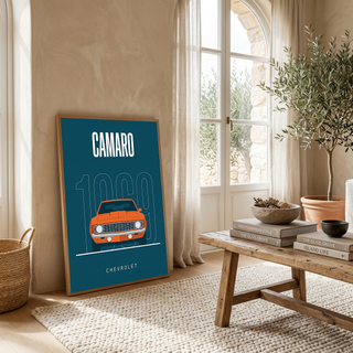 Chevrolet Camaro 1969 Minimalist Poster — Teal Muscle Car Line Art