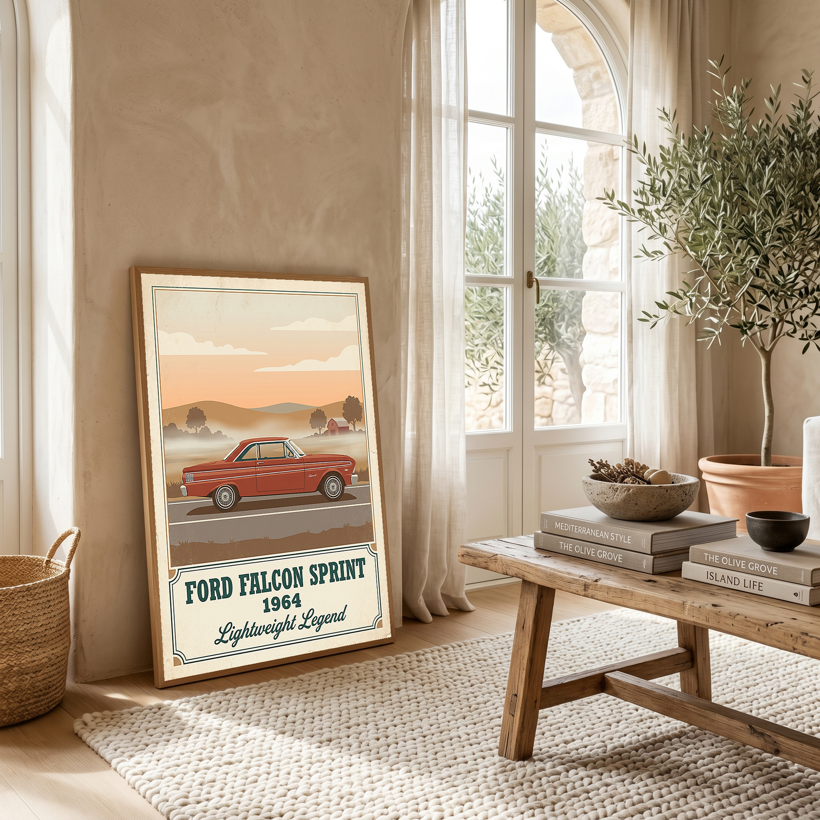 Ford Falcon Sprint 1964 Poster — Vintage Muscle Car Misty Country Road Print