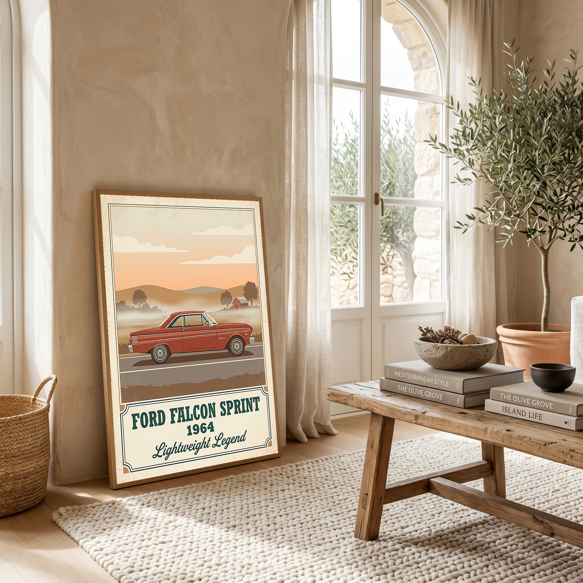 Ford Falcon Sprint 1964 Poster — Vintage Muscle Car Misty Country Road Print