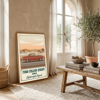 Ford Falcon Sprint 1964 Poster — Vintage Muscle Car Misty Country Road Print