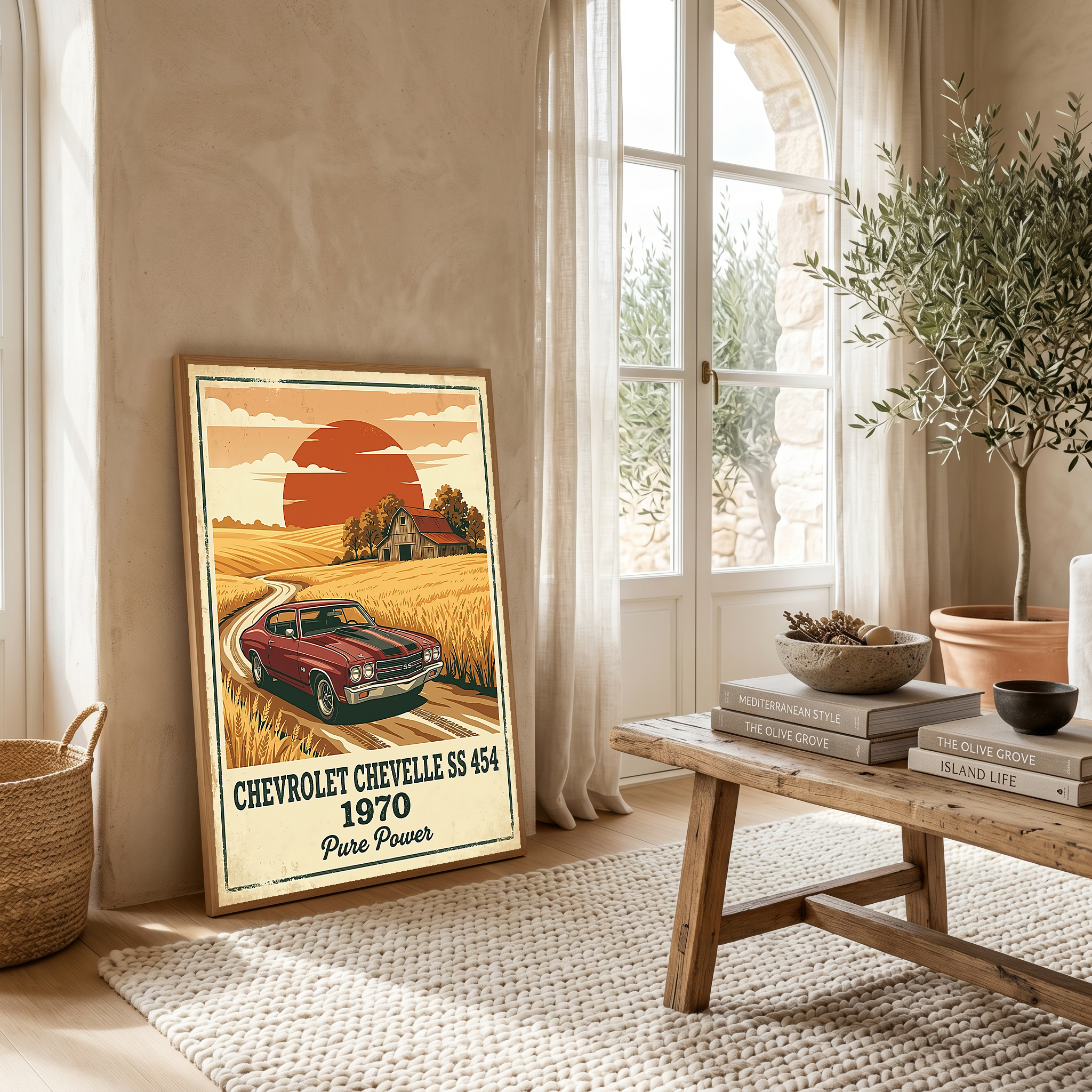 Chevrolet Chevelle SS 454 1970 Poster — Vintage Muscle Car Country Barn Print