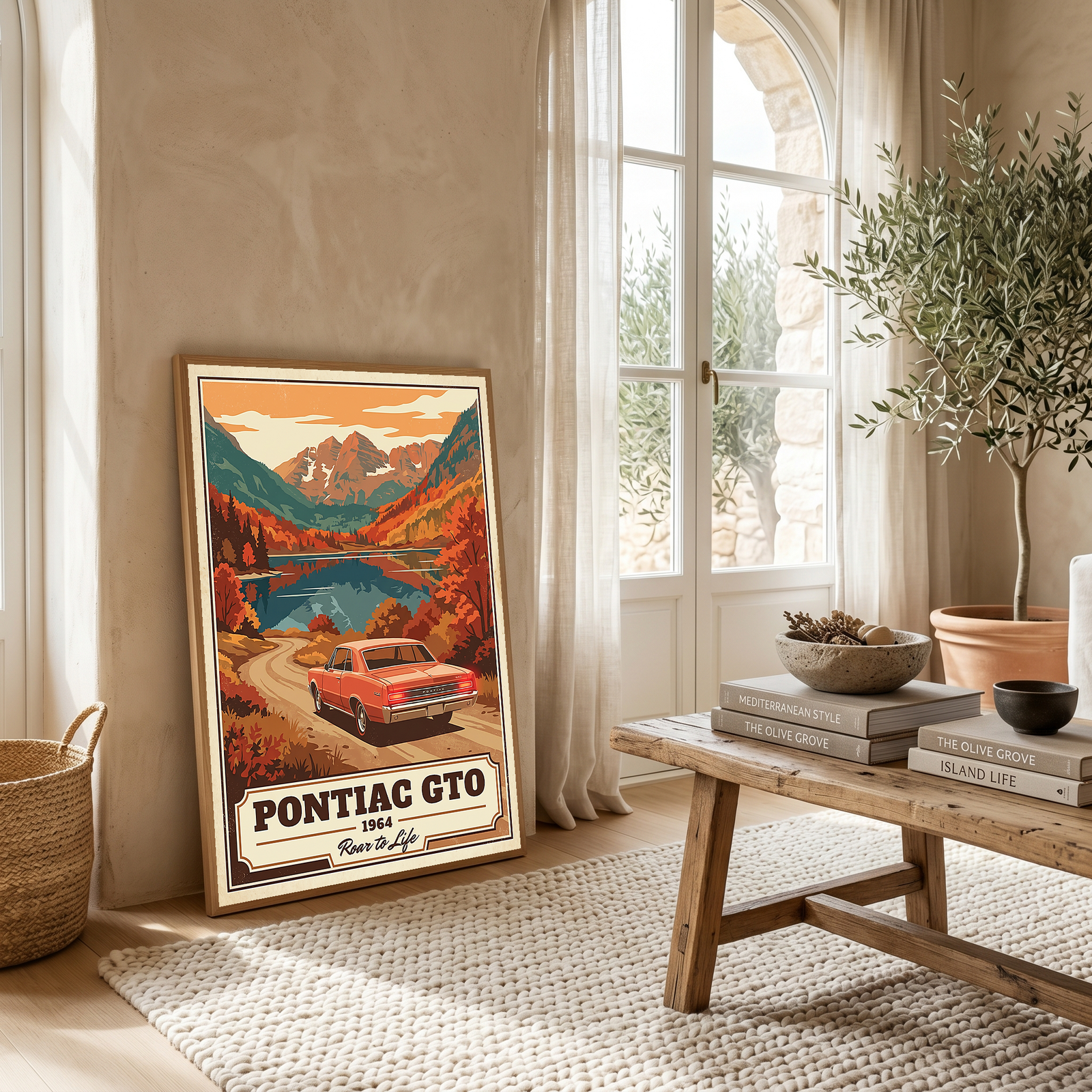 Pontiac GTO 1964 V4 Poster — Vintage Muscle Autumn Mountain Lake Print