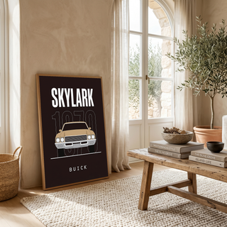 Buick Skylark 1970 Minimalist Poster — Tan on Espresso Muscle Car Line Art