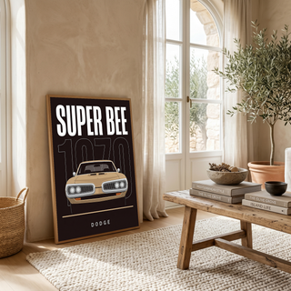 Dodge Super Bee 1970 Minimalist Poster — Black Muscle Car Line Art