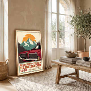 Mercury Cougar Eliminator 1970 V3 Poster — Vintage Muscle Front Grille Mountain Print