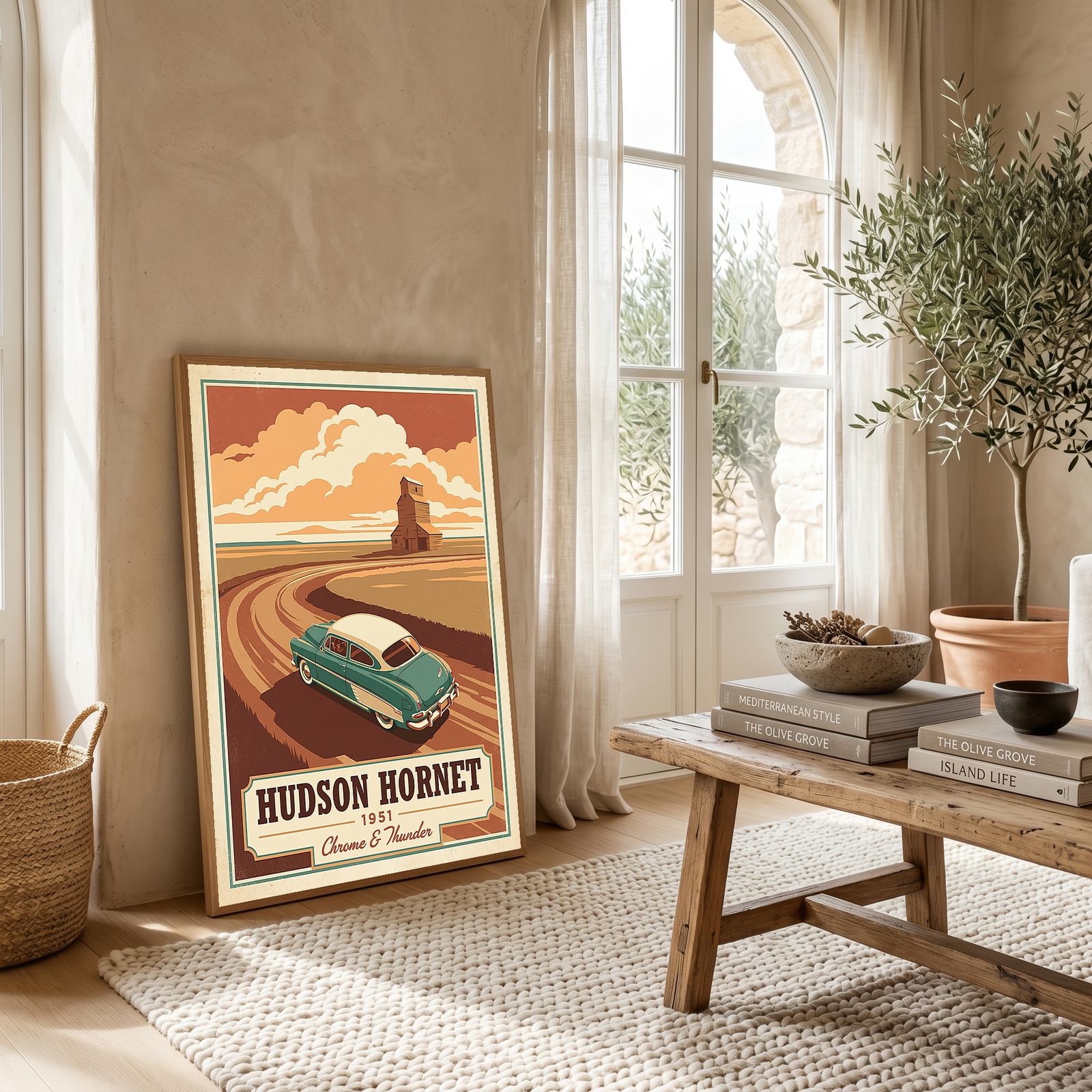 Hudson Hornet 1951 Poster — Vintage NASCAR Stock Car Prairie Print