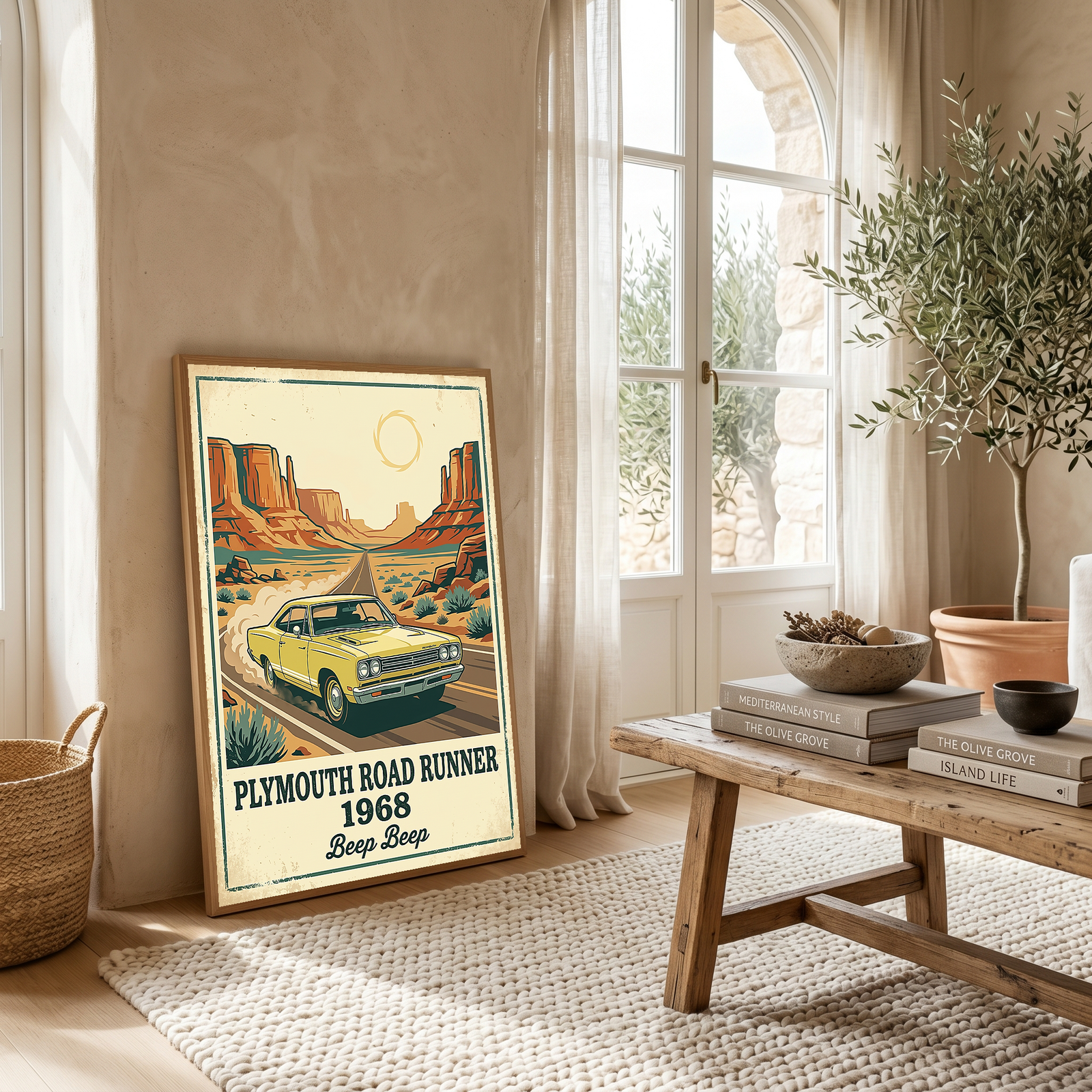Plymouth Road Runner 1968 Poster — Vintage Muscle Car Monument Valley Print