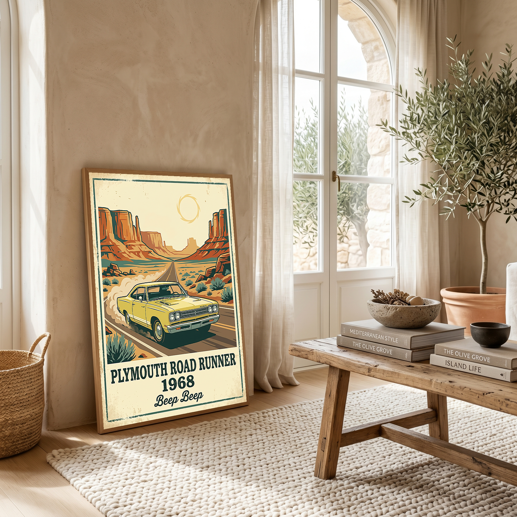 Plymouth Road Runner 1968 Poster — Vintage Muscle Car Monument Valley Print