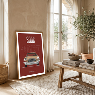 Chrysler 300C 1957 Minimalist Poster — Crimson Letter Series Line Art