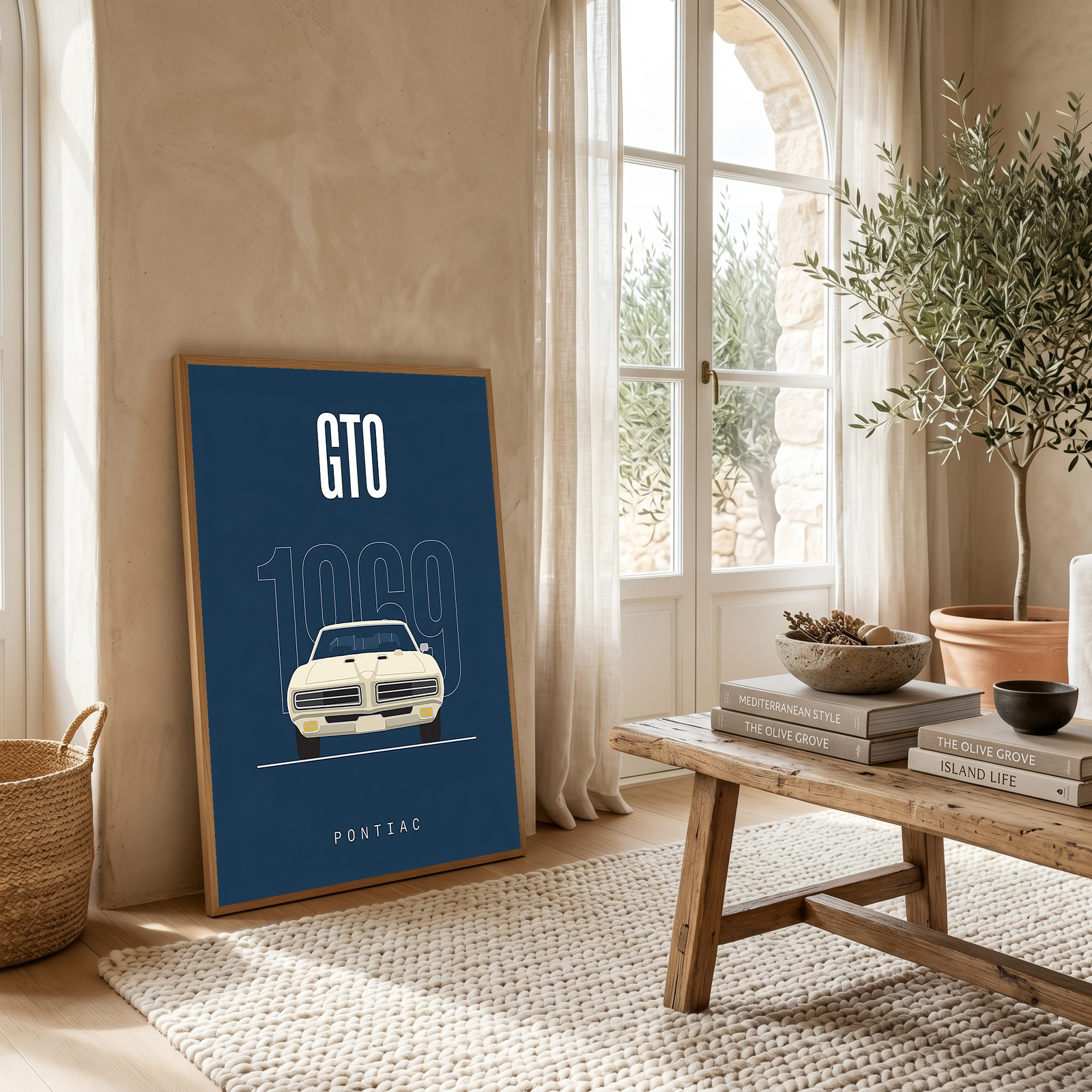 Pontiac GTO 1969 Minimalist Poster — Navy Muscle Car Line Art