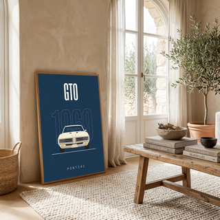 Pontiac GTO 1969 Minimalist Poster — Navy Muscle Car Line Art