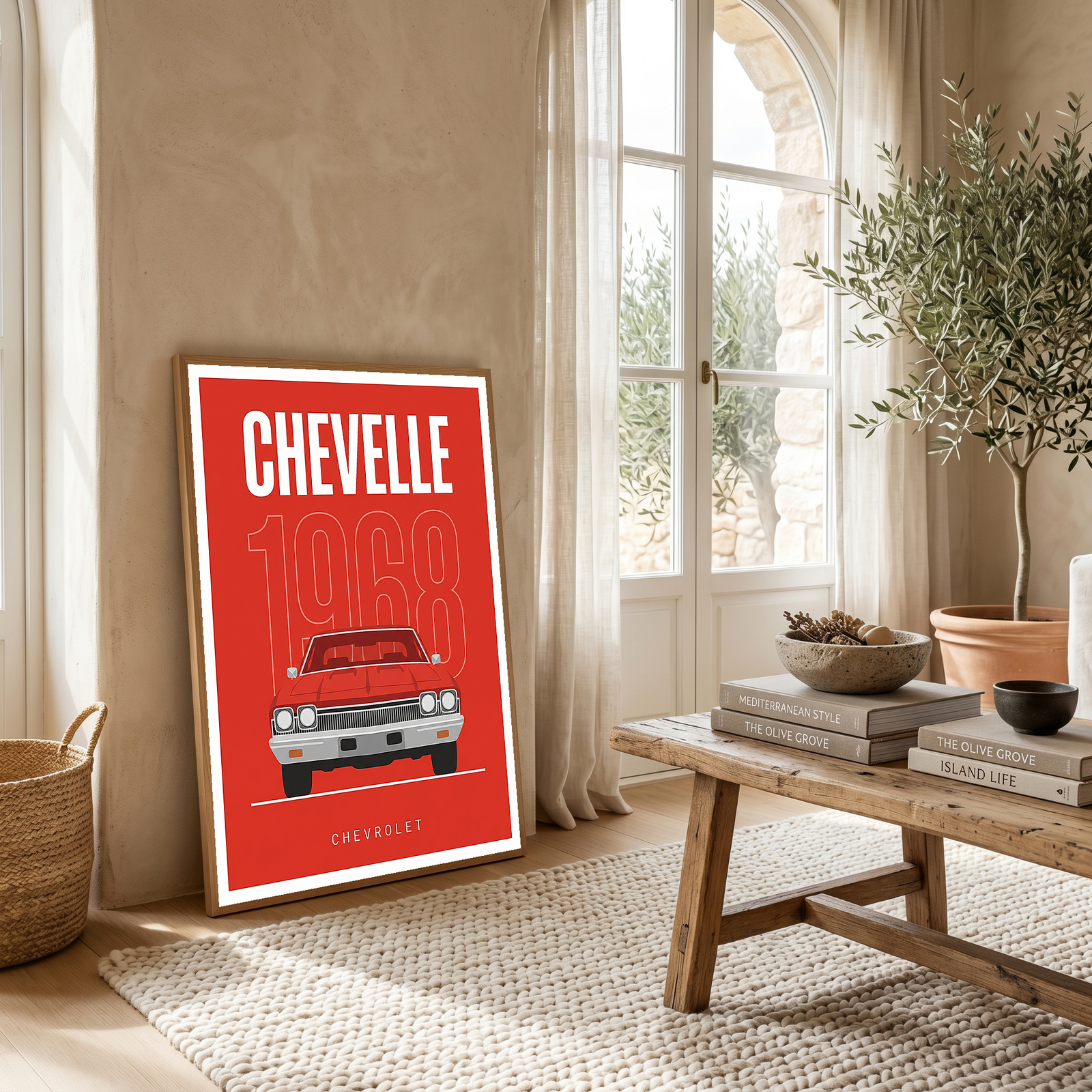 Chevrolet Chevelle 1968 Minimalist Poster — Red Muscle Car Line Art