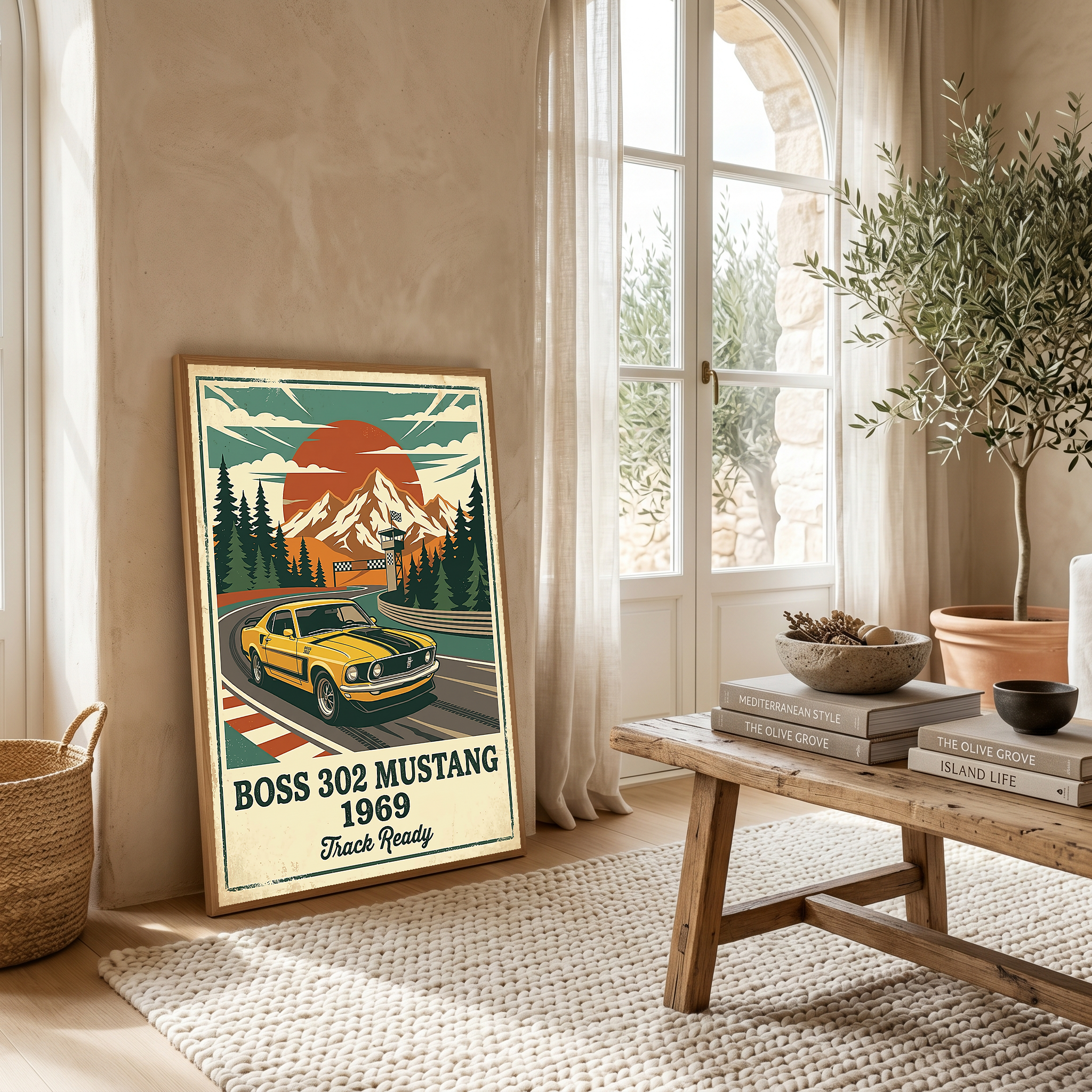 Boss 302 Mustang 1969 Poster — Vintage Muscle Car Race Track Print