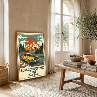 Boss 302 Mustang 1969 Poster — Vintage Muscle Car Race Track Print