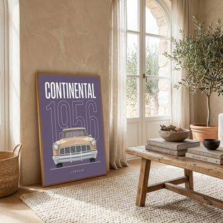 Lincoln Continental 1956 Minimalist Poster — Purple Classic Car Line Art