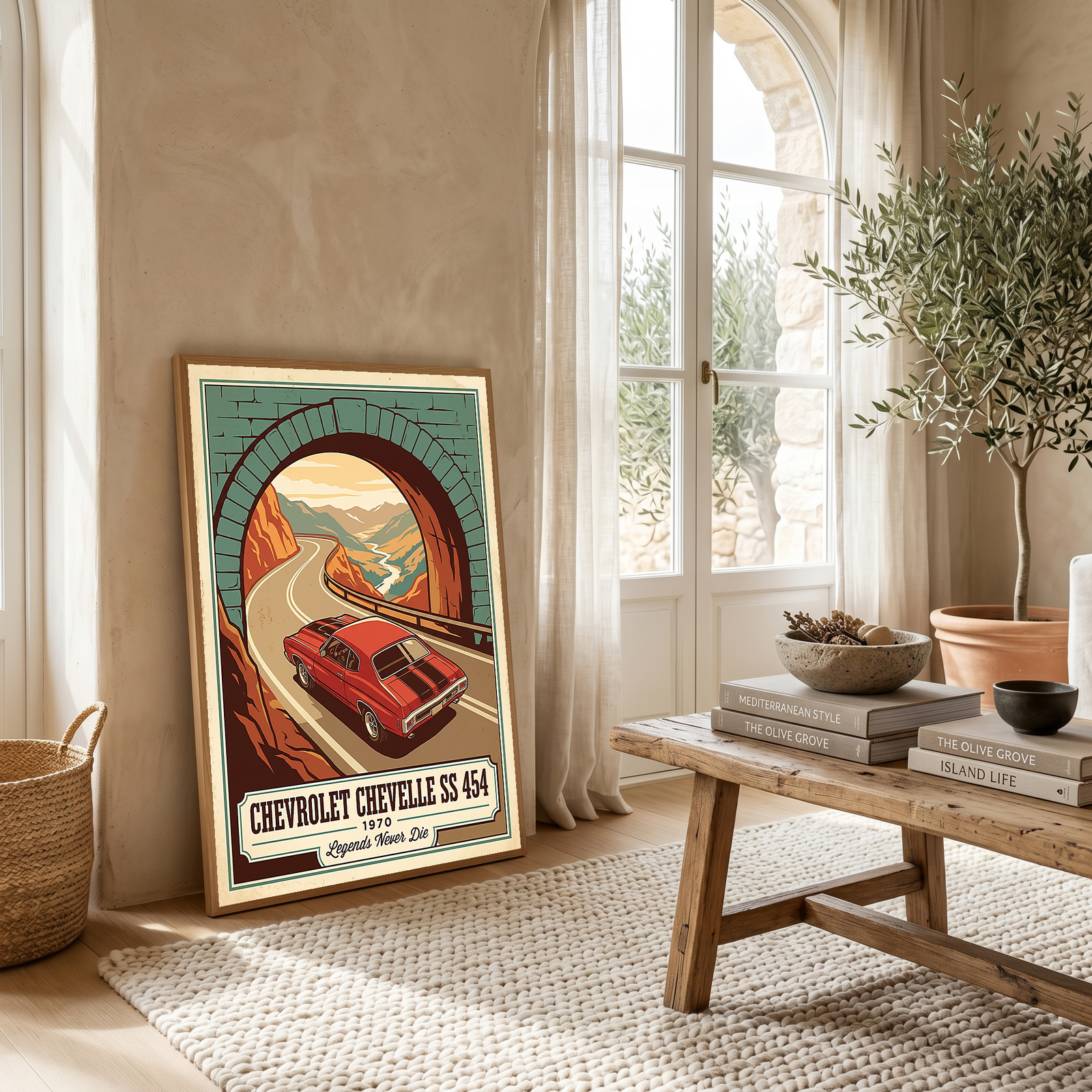 Chevrolet Chevelle SS 454 1970 V9 Stone Tunnel Poster — Vintage Muscle Mountain Pass