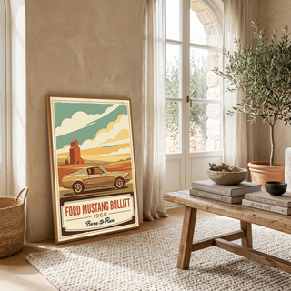 Ford Mustang Bullitt 1968 V2 Poster — Vintage Muscle Country Silo Print