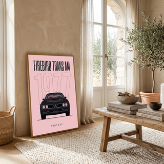 Pontiac Firebird Trans Am 1977 Minimalist Poster — Blush Pink Muscle Line Art