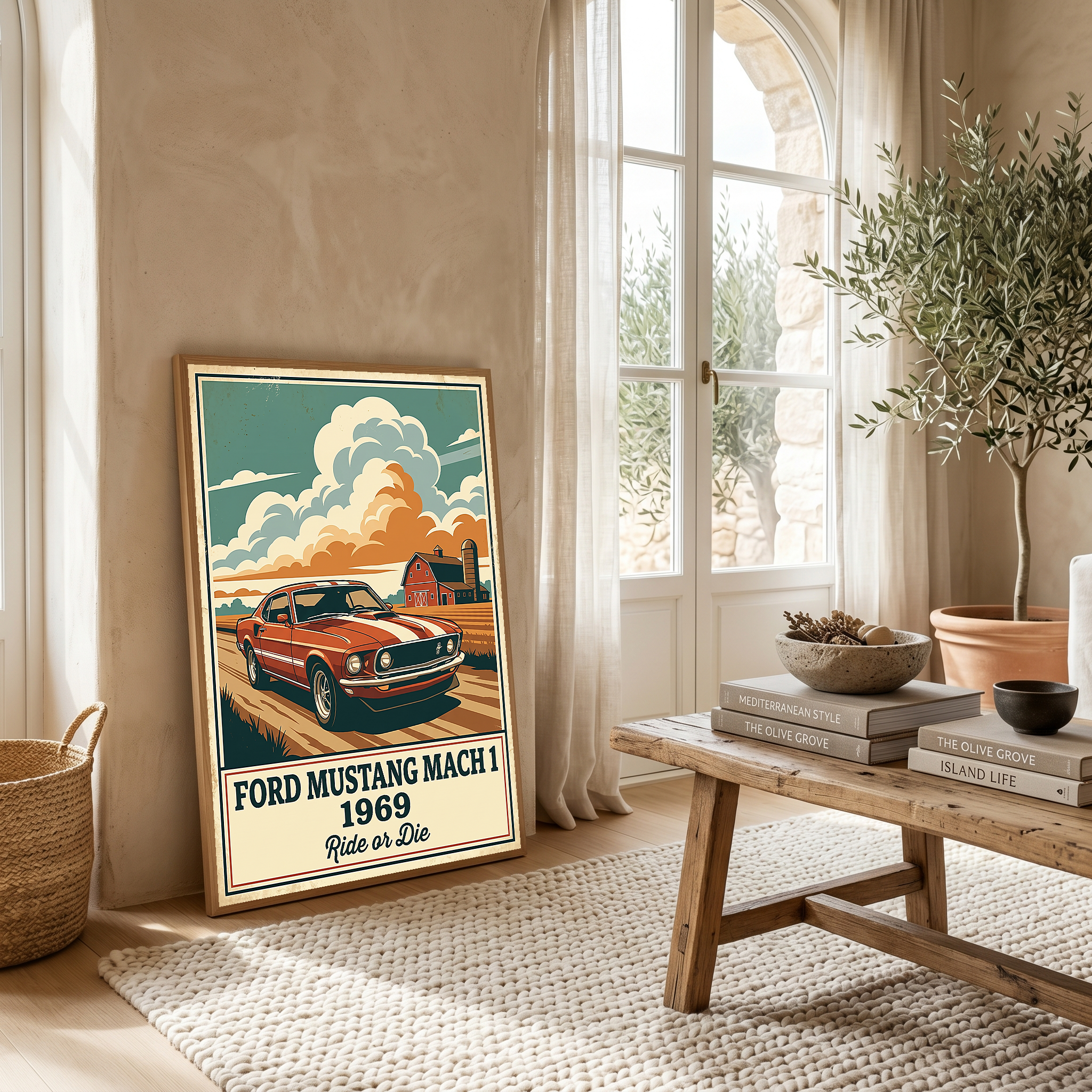 Ford Mustang Mach 1 1969 Poster — Vintage Muscle Country Sky Barn Print