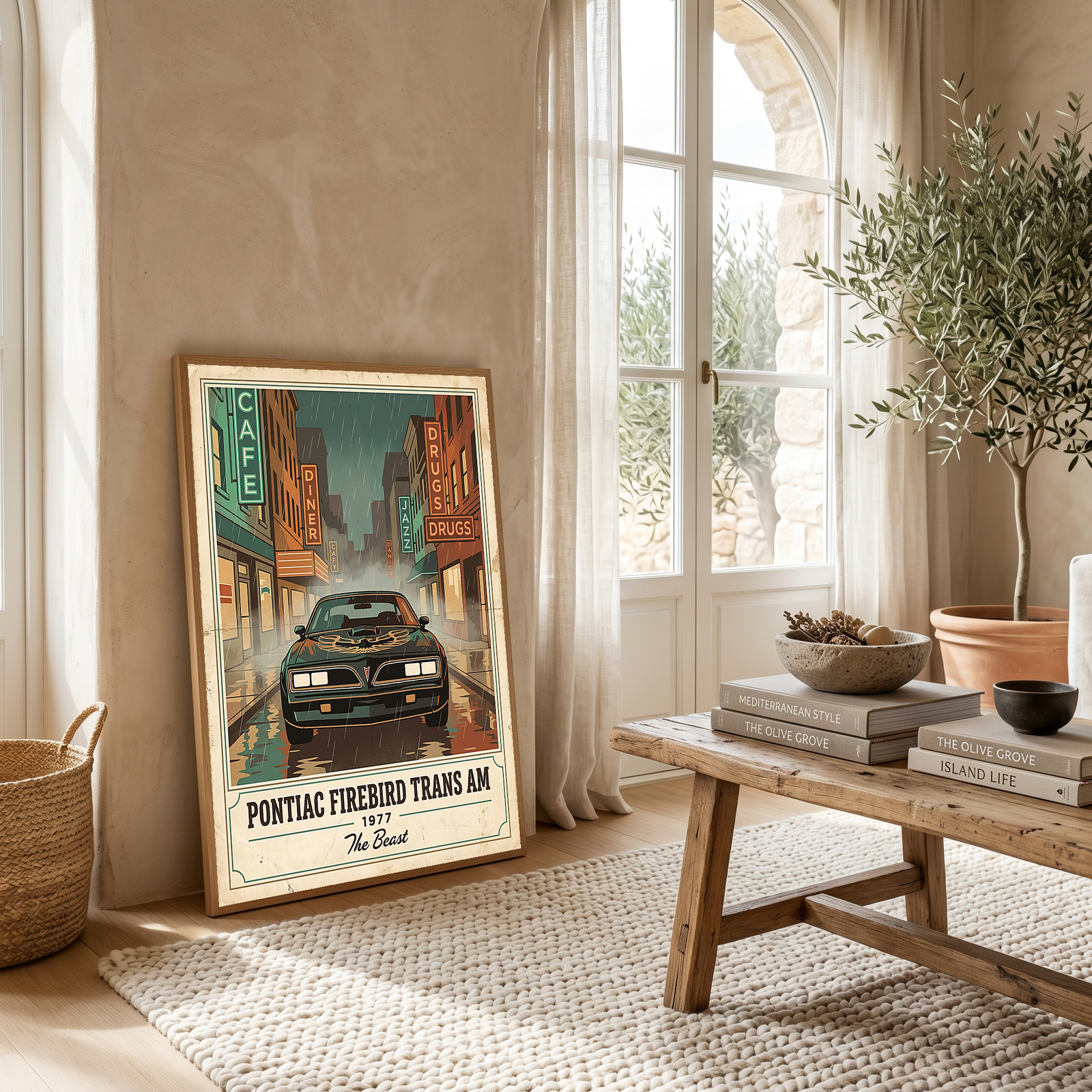 Pontiac Firebird Trans Am 1977 Poster — Vintage Muscle Bandit Rainy Noir Street Print