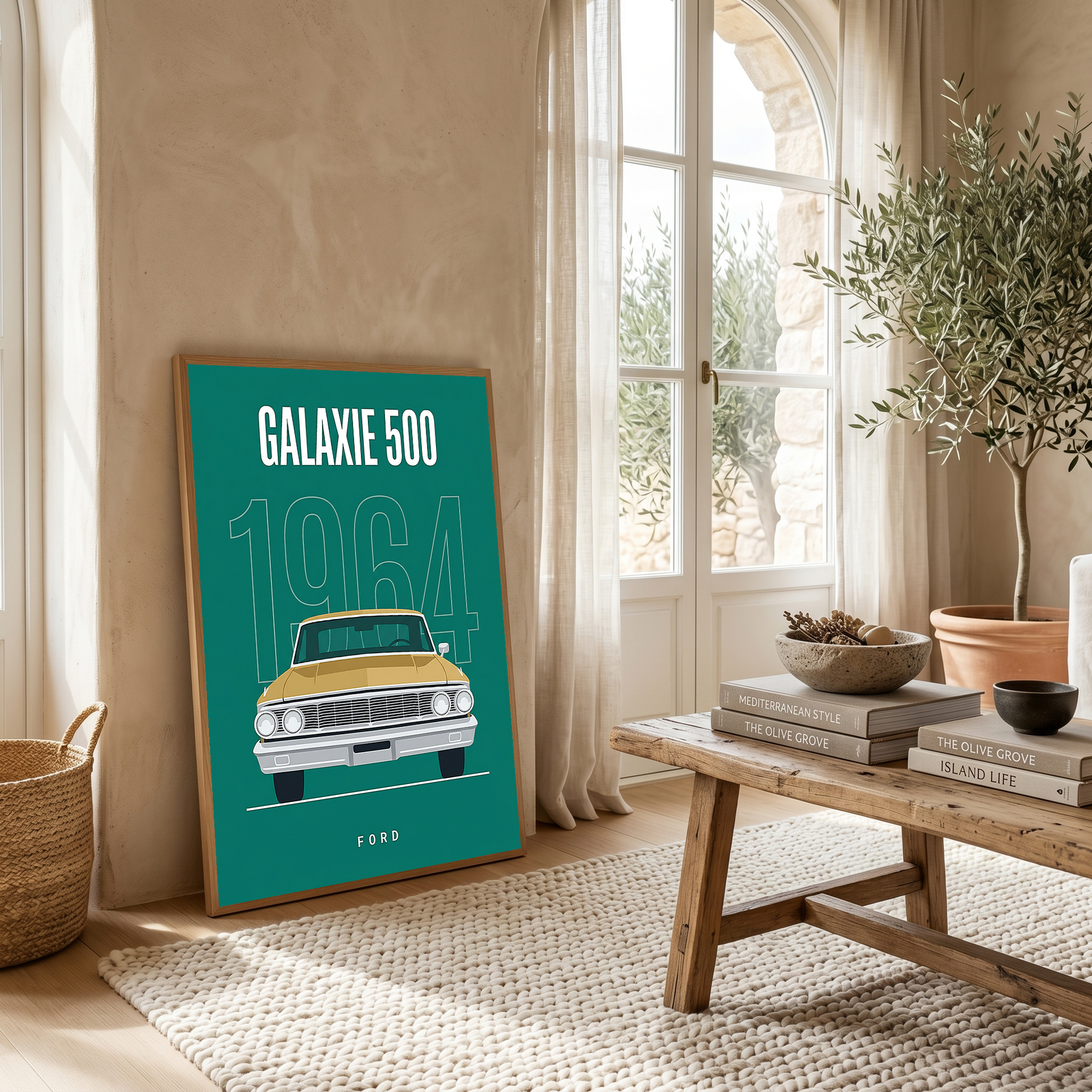 Ford Galaxie 500 1964 Minimalist Poster — Teal Full-Size Classic Line Art