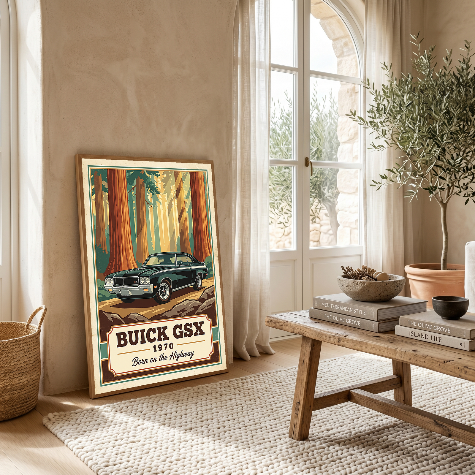 Buick GSX 1970 V2 Poster — Vintage Muscle Redwood Forest Light Beam Print