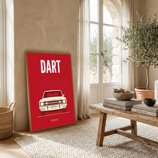 Dodge Dart 1968 Minimalist Poster — Ivory on Cherry Red Muscle Line Art