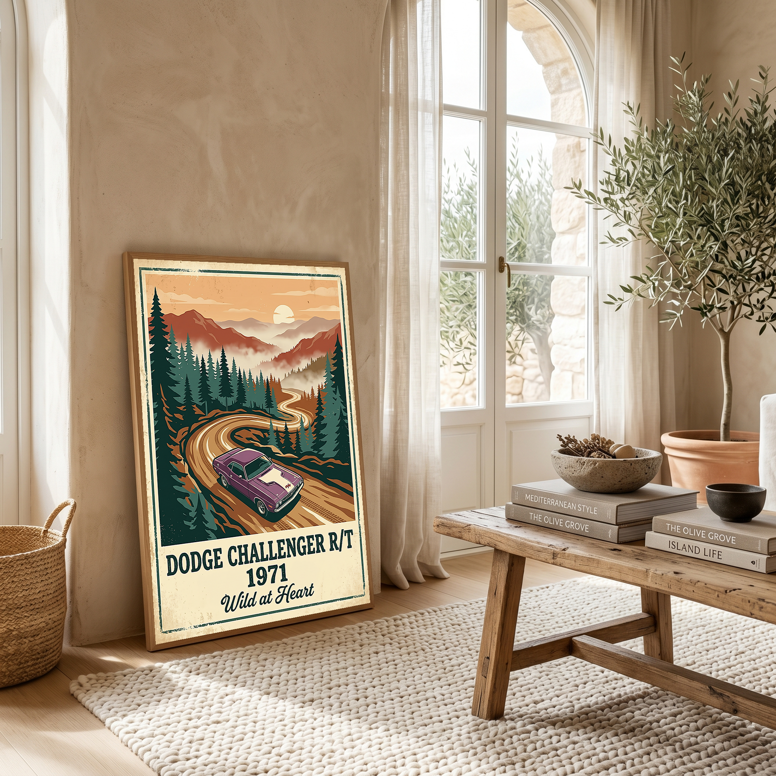 Dodge Challenger R/T 1971 V2 Poster — Vintage Muscle Misty Pine Mountain Print