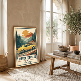 Chevrolet Nova SS 1972 V2 Poster — Vintage Muscle Mountain Pine Winding Road Print