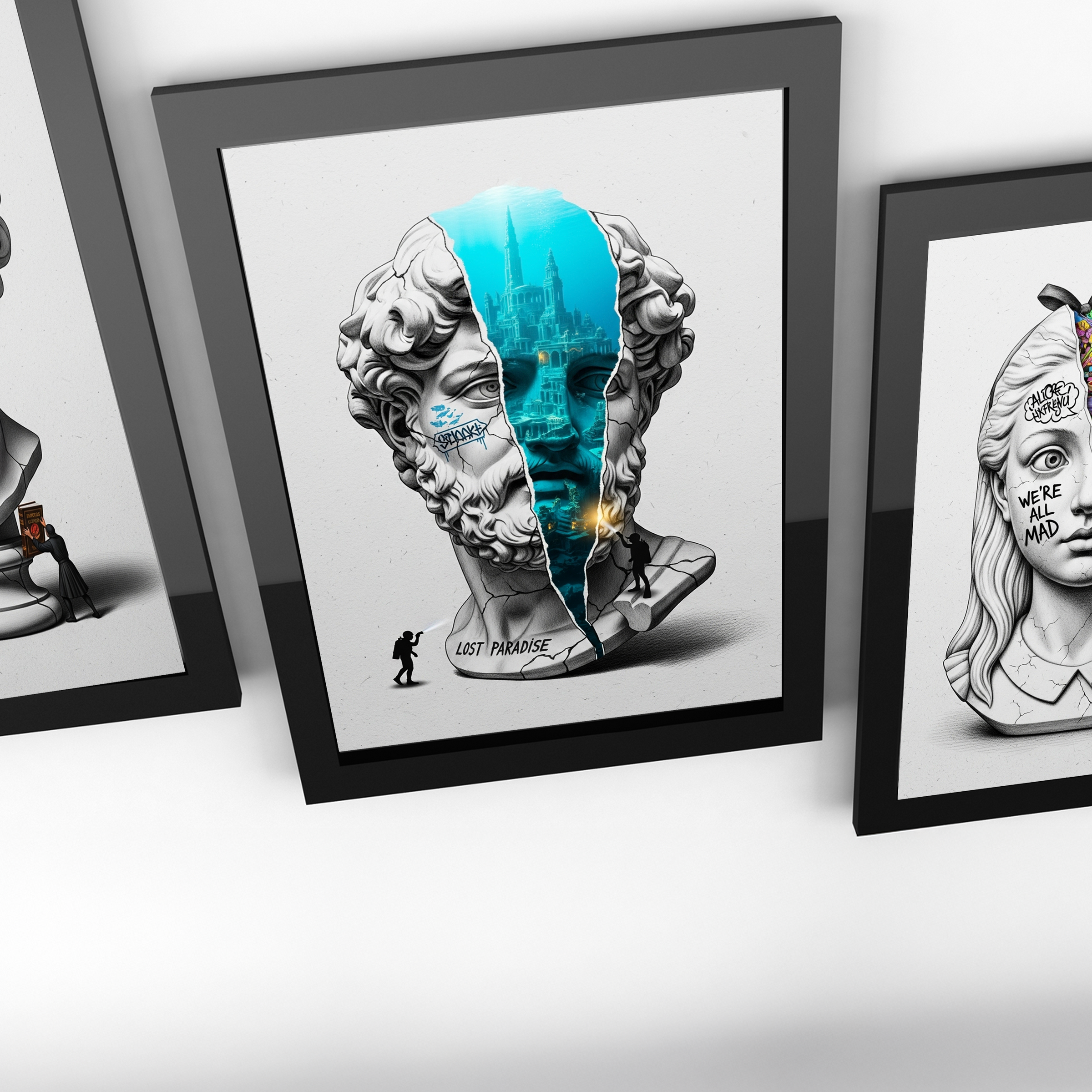 Lost Paradise Atlantis — Surreal Poseidon Bust Wall Art Print