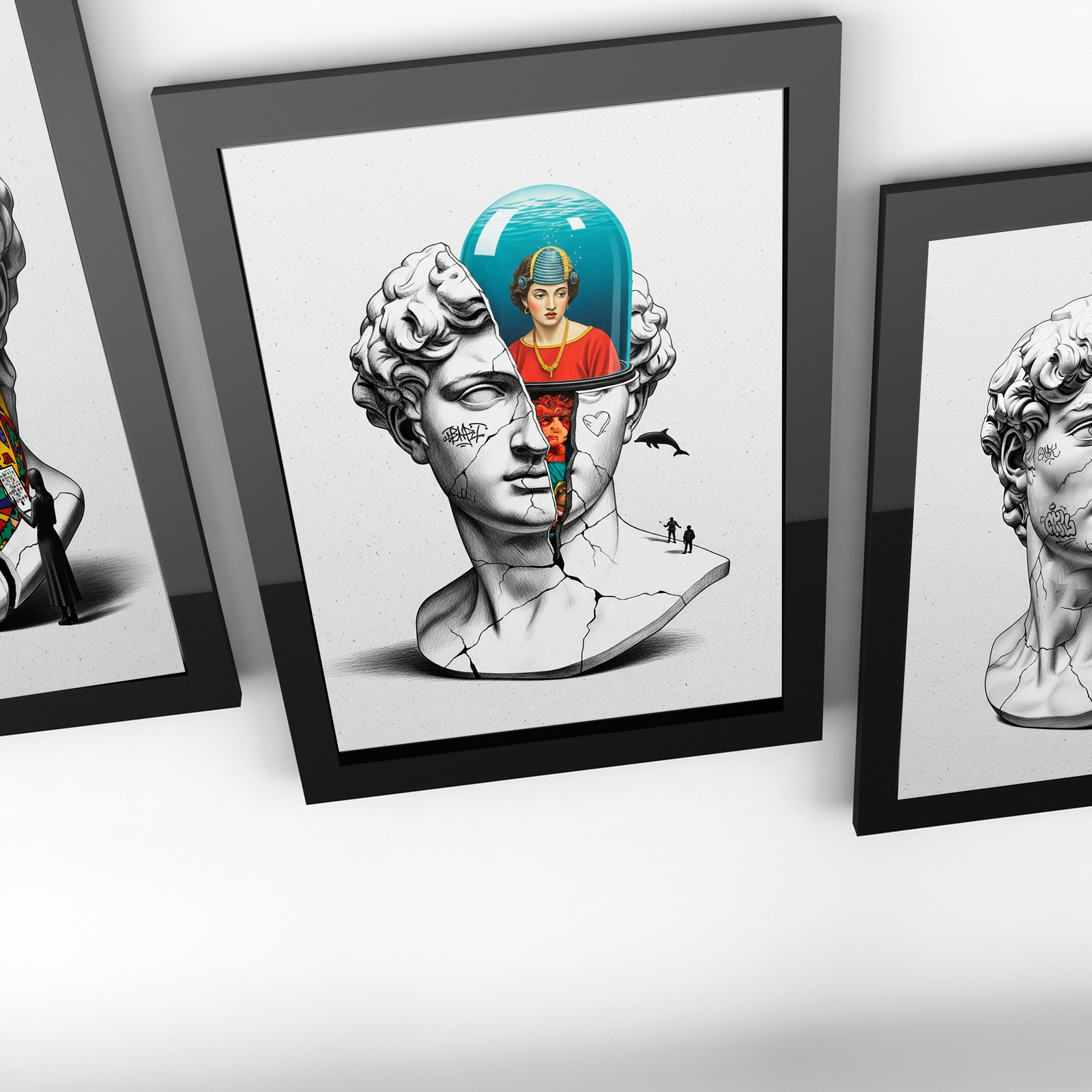 Aquarium Mind — Surreal David Bust Wall Art Print