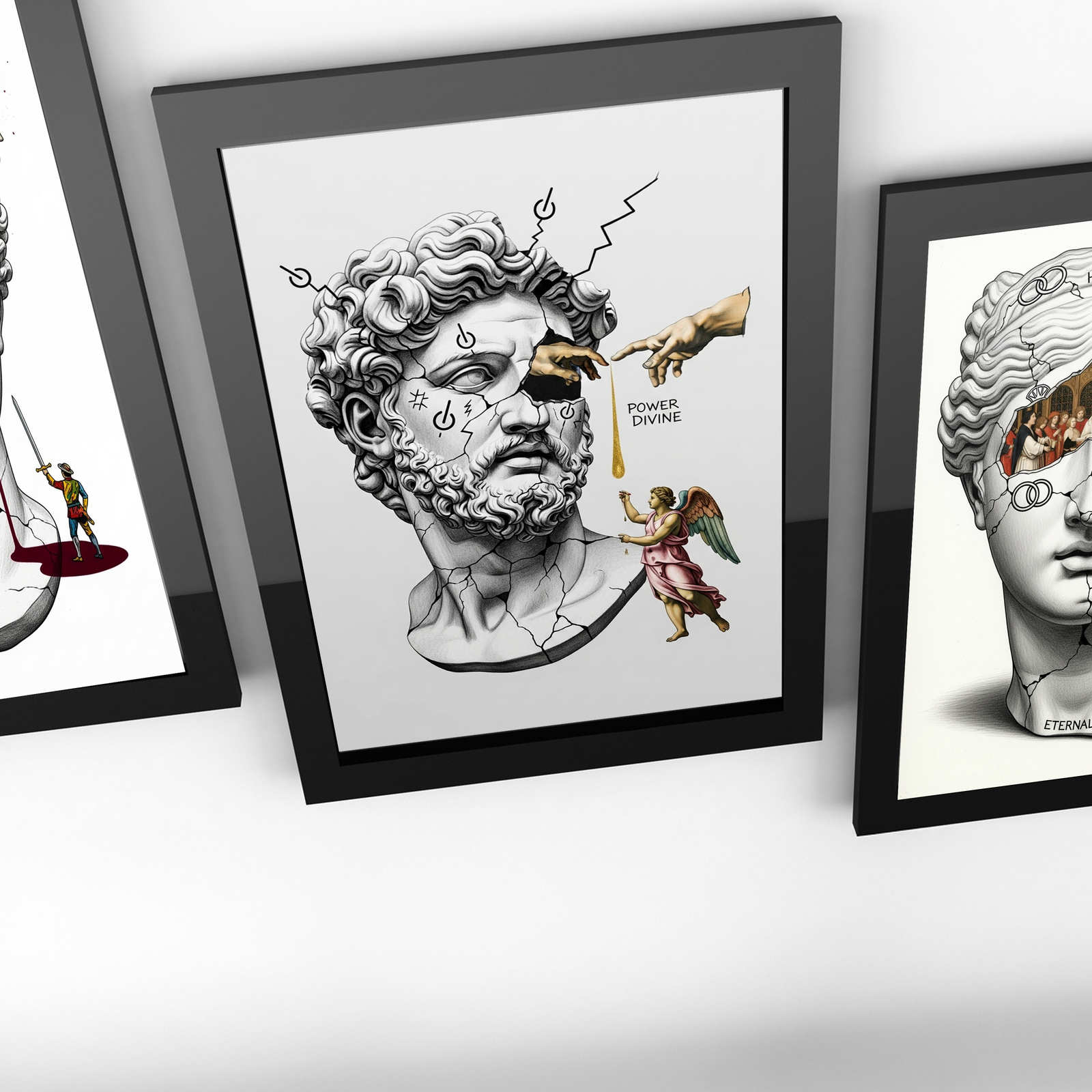 Power Divine — Zeus Meets Michelangelo's Creation of Adam Wall Art Print