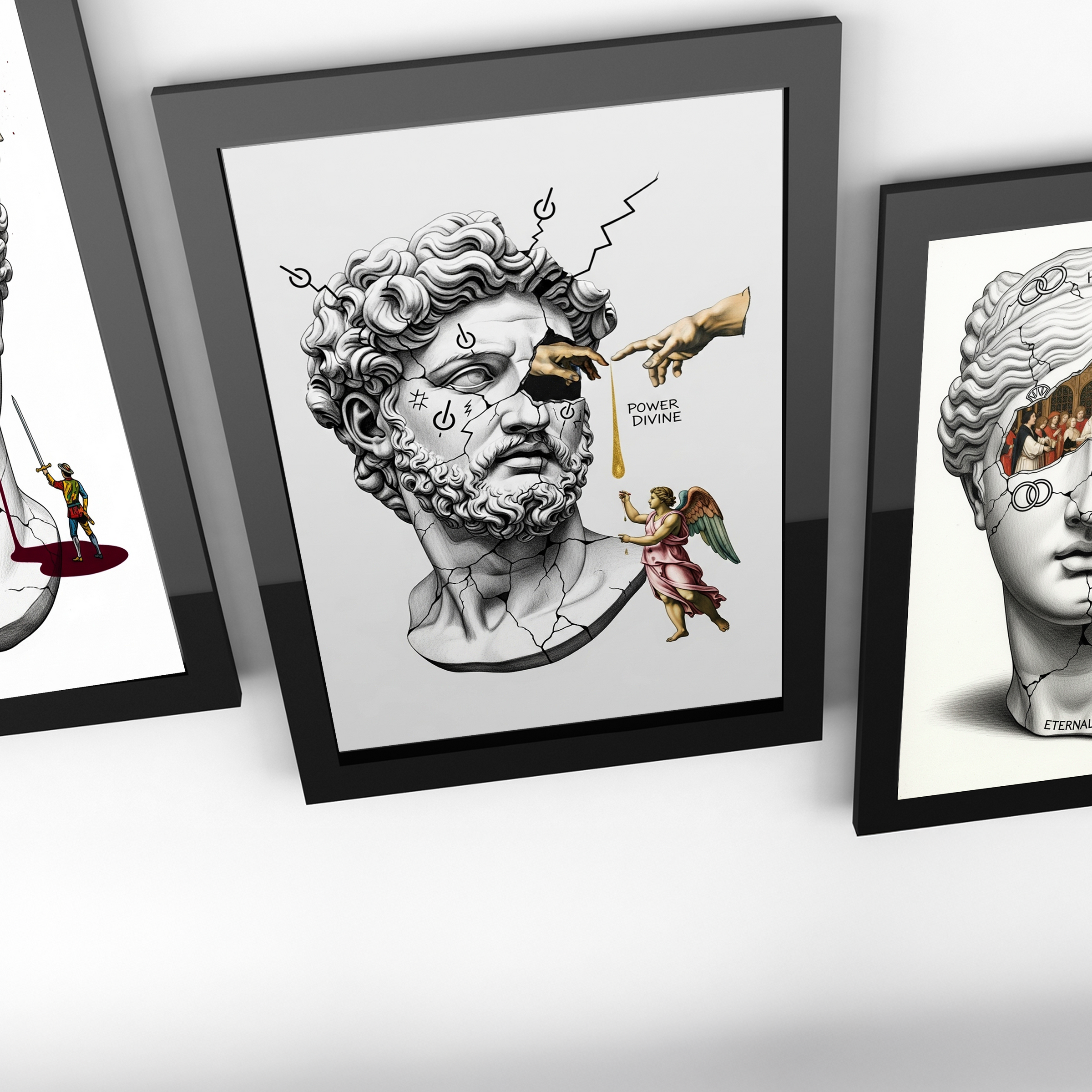 Power Divine — Zeus Meets Michelangelo's Creation of Adam Wall Art Print