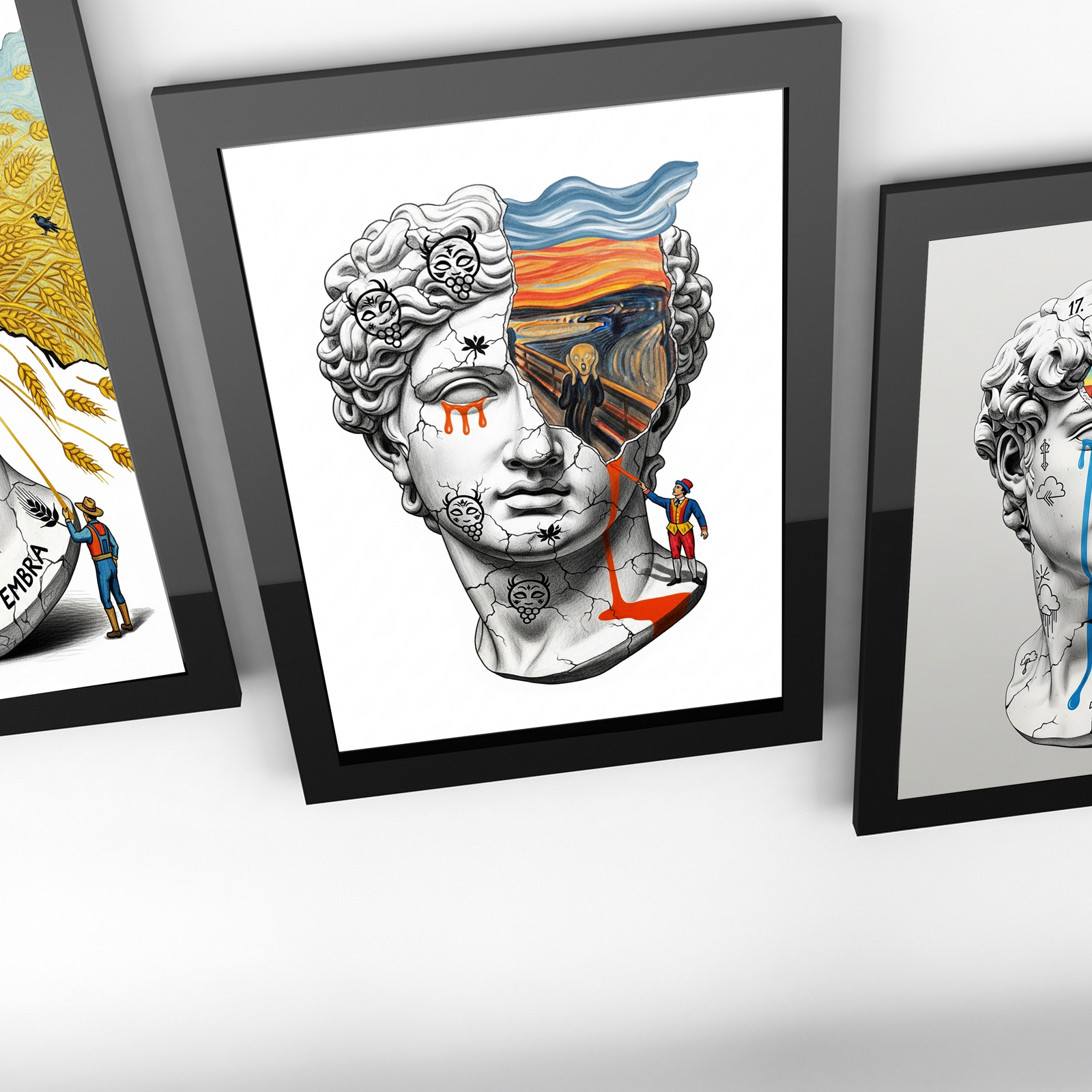 The Scream David — Surreal Renaissance Bust Wall Art Print