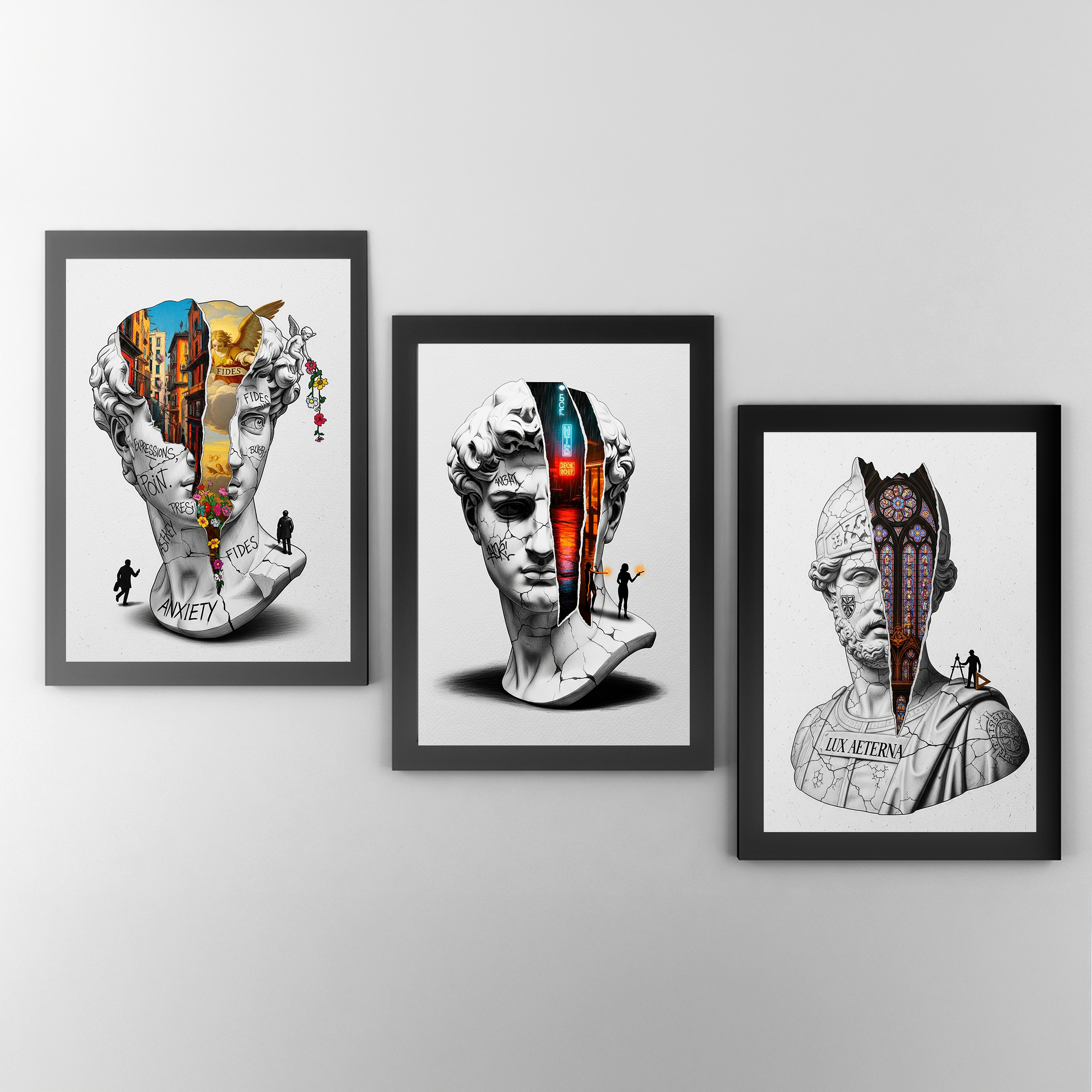 Neon Noir — Surreal David Bust Wall Art Print