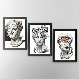 Chaos Unleashed — Surreal David Bust Meets Picasso's Guernica Wall Art Print