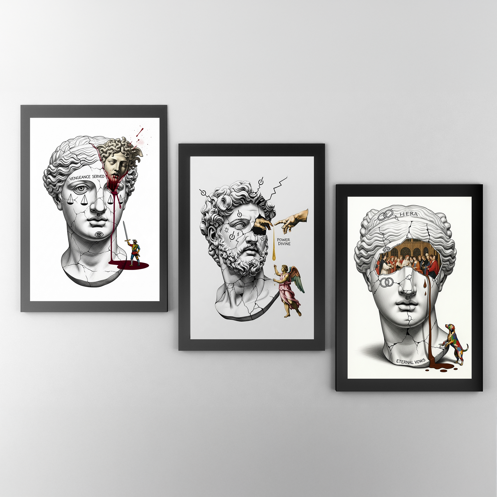 Power Divine — Zeus Meets Michelangelo's Creation of Adam Wall Art Print