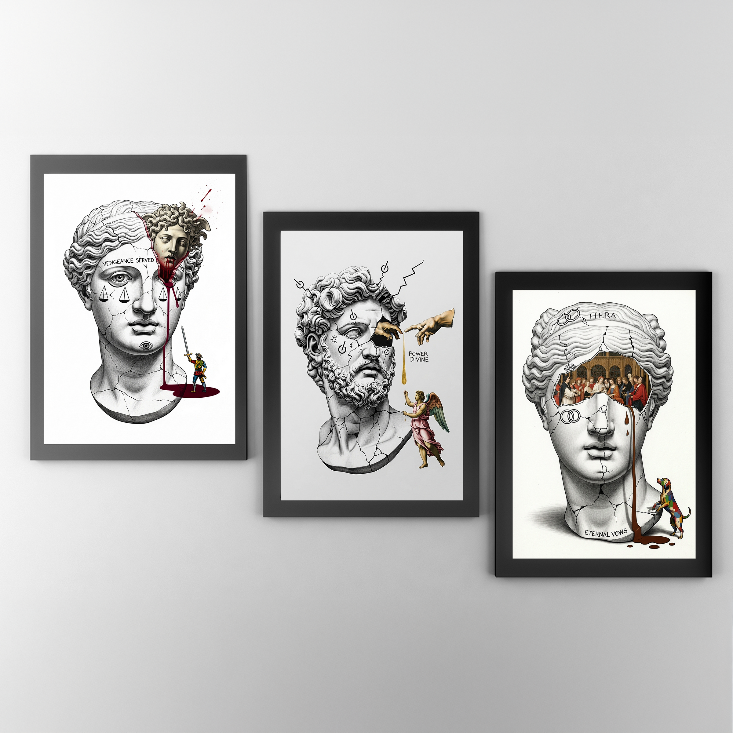 Power Divine — Zeus Meets Michelangelo's Creation of Adam Wall Art Print