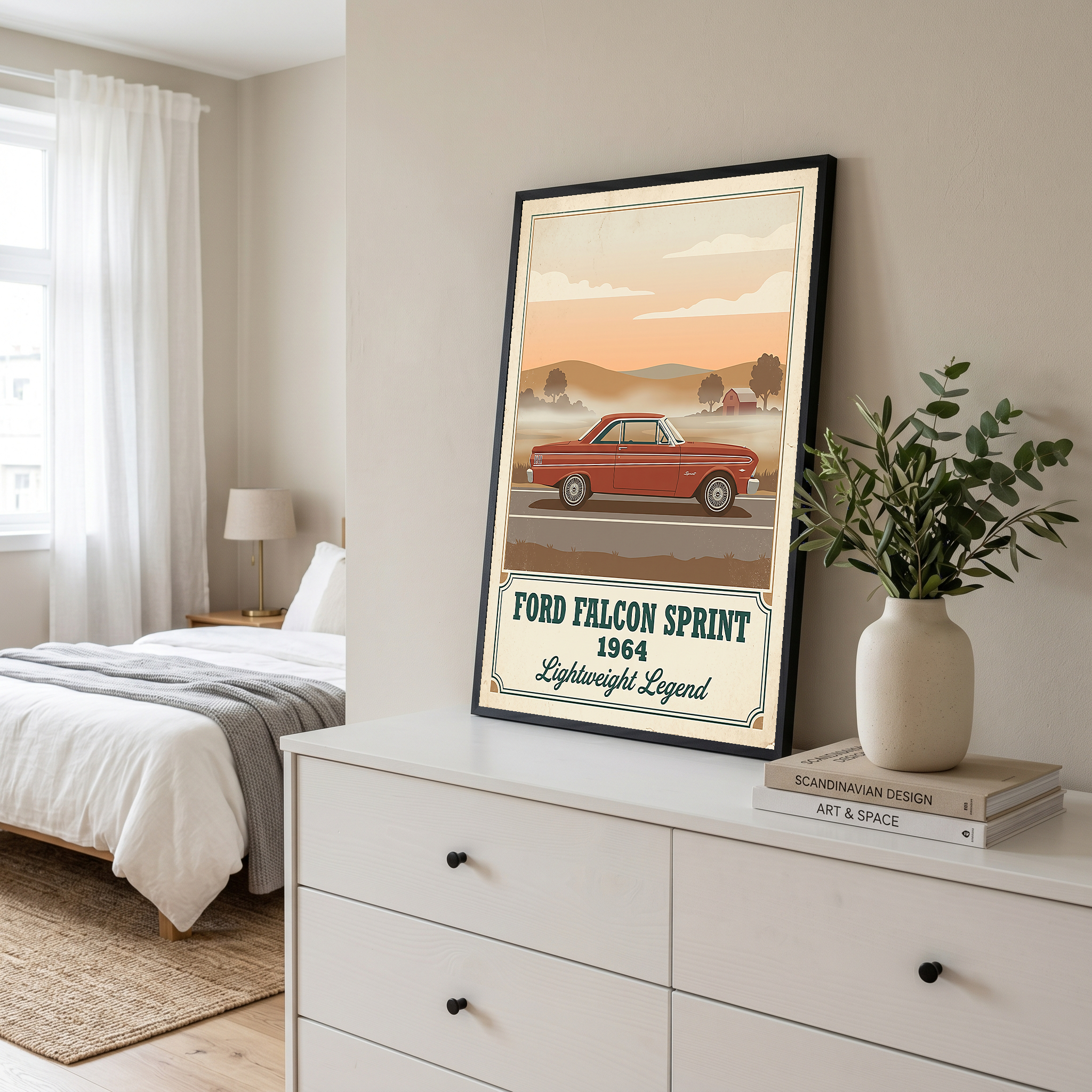 Ford Falcon Sprint 1964 Poster — Vintage Muscle Car Misty Country Road Print