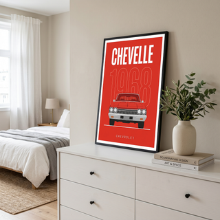 Chevrolet Chevelle 1968 Minimalist Poster — Red Muscle Car Line Art