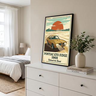Pontiac GTO Judge 1969 V2 Poster — Vintage Muscle Car Desert Sunset Print