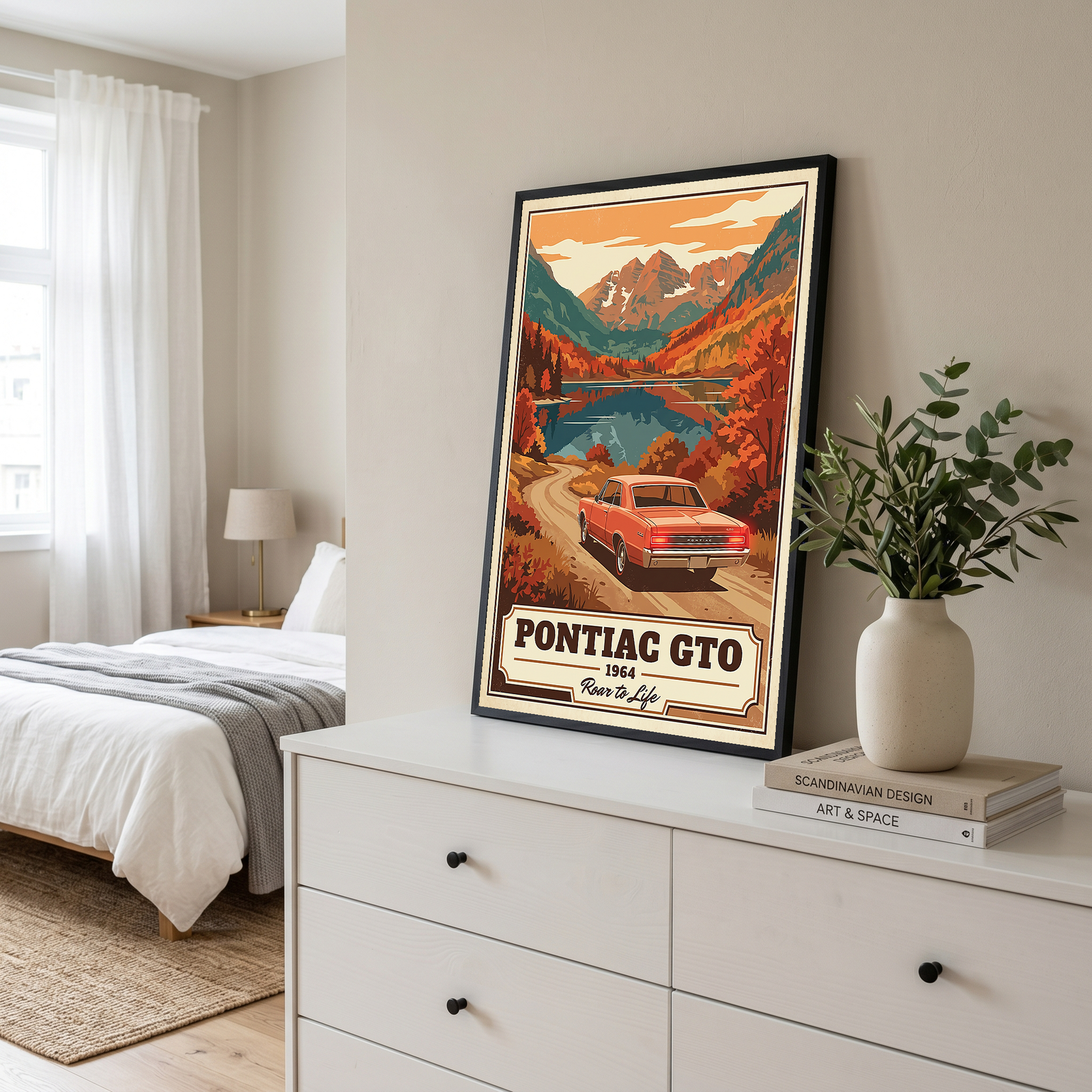 Pontiac GTO 1964 V4 Poster — Vintage Muscle Autumn Mountain Lake Print