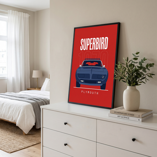 Plymouth Superbird 1970 Minimalist Poster — Red Aero Wing Muscle Line Art