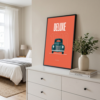 Ford Deluxe 1940 Minimalist Poster — Coral Pre-War Classic Line Art