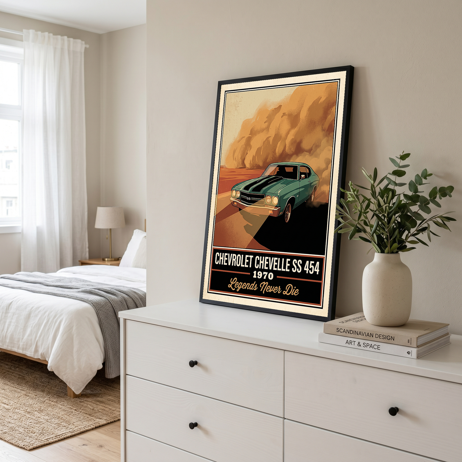 Chevrolet Chevelle SS 454 1970 V7 Dust Storm Poster — Vintage Muscle Car Action Print