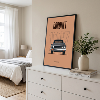 Dodge Coronet 1967 Minimalist Poster — Peach Muscle Car Line Art