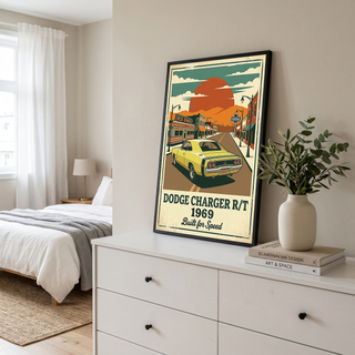Dodge Charger R/T 1969 Yellow Edition — Vintage Muscle Diner Main Street Print