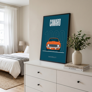 Chevrolet Camaro 1969 Minimalist Poster — Teal Muscle Car Line Art