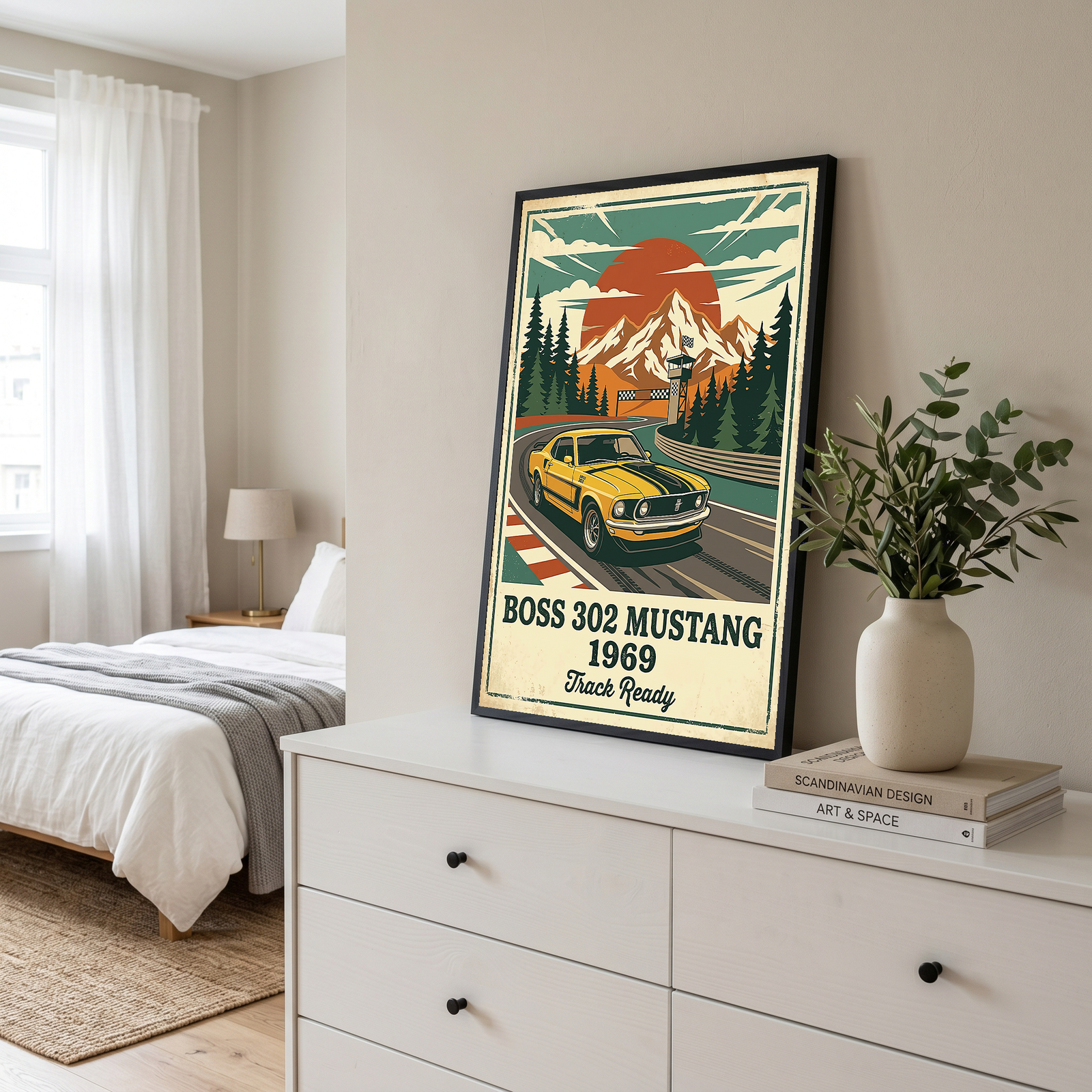Boss 302 Mustang 1969 Poster — Vintage Muscle Car Race Track Print