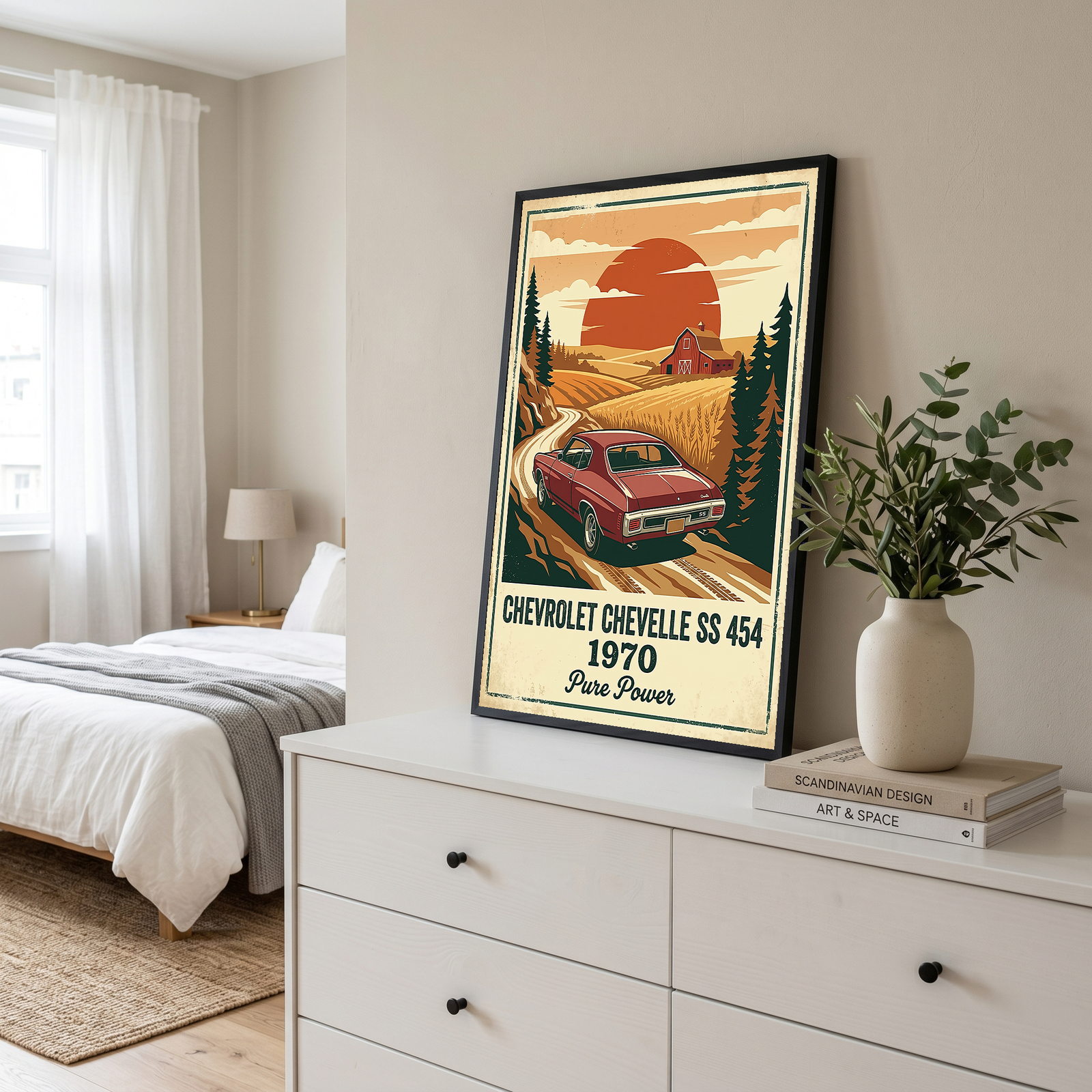 Chevrolet Chevelle SS 454 1970 V5 Poster — Vintage Muscle Car Country Lane Sunset
